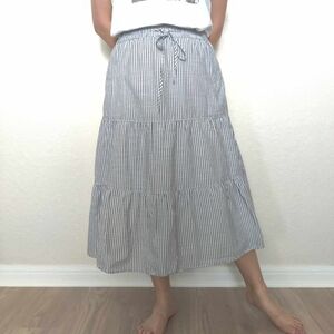 Talbots Tiered Cotton Skirt in a blue and white striped pattern